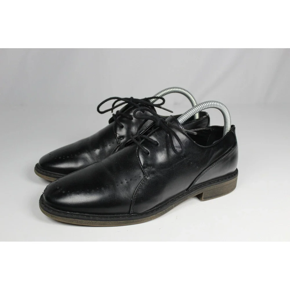 Borelli Kids Black Lace Up Dress Shoes Perforated Toe Oxford Derby Size 4